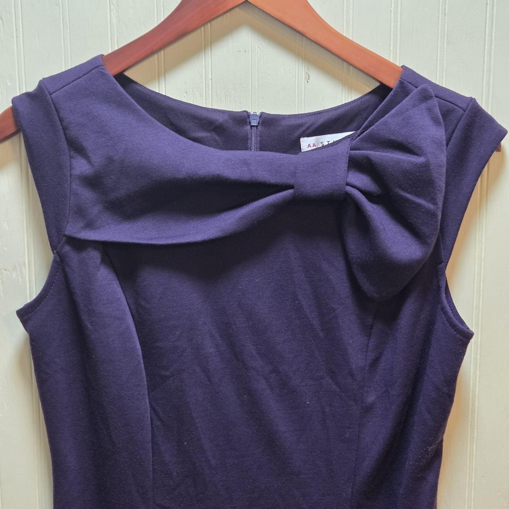 AA Studio Dress Womens 6 Purple Solid Sleeveless Boat Neck Bow Sheath Knee